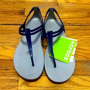 Crocs Isabella T-strap Grey/Cerulean Blue Size 8